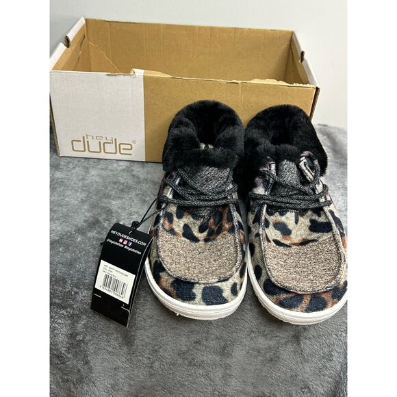 Hey Dude Britt Patchwork Java Gray Women's Comfort Shoes US Sz 5 Faux Fur NWT - Picture 1 of 8